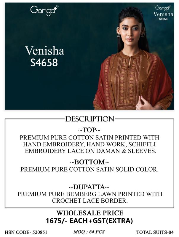 Ganga venisha 4658 wholesale pashmina dress material
